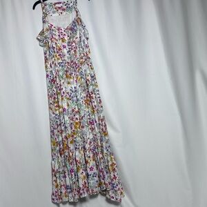 J. Jill Floral Ruffled Hem Beach Maxi Dress Pockets Button Down Multicolor sz SP